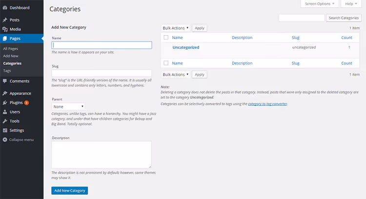 Catégories et étiquettes pour les pages WordPress