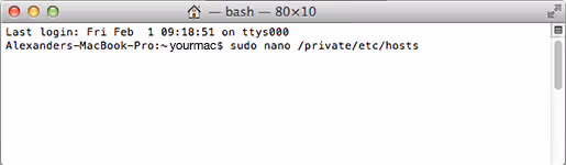 Terminal sudo nano käsuga hosts faili jaoks