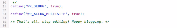 WP_ALLOW_MULTISITE konstandi lisamine wp-config.php faili