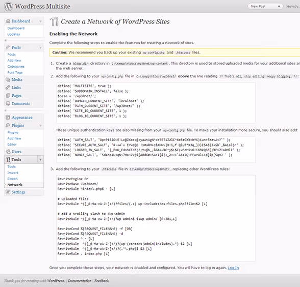 Kood wp-config.php ja htaccess jaoks pärast võrgu seadistamist