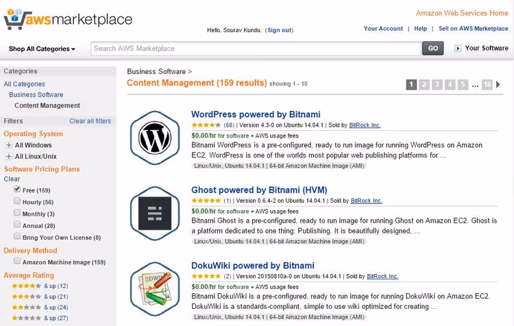 Категория управления контентом в AWS Marketplace
