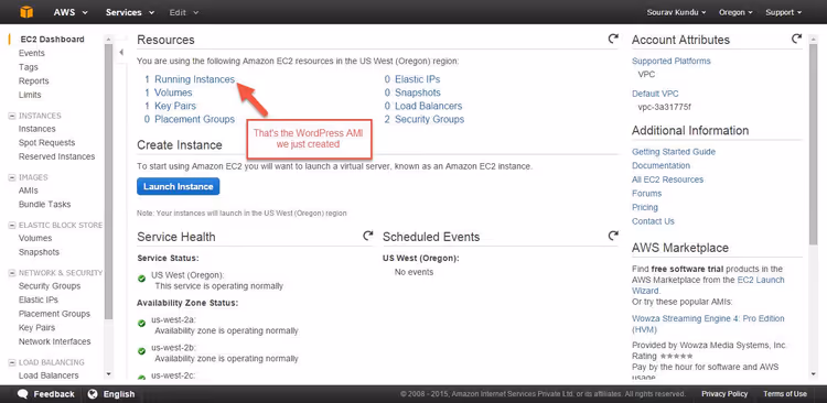 Главная панель управления AWS с разделом EC2