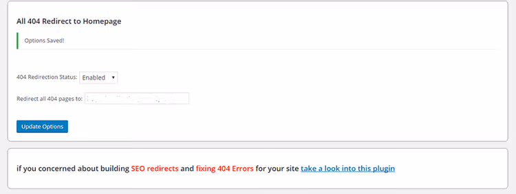 Настройка статуса редиректа в All 404 Redirect to Homepage