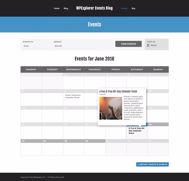Opublikowane wydarzenie na stronie WordPress