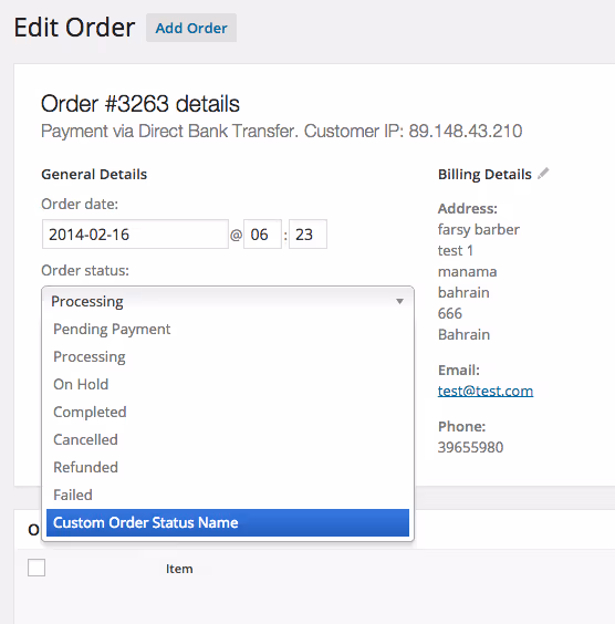 Custom order status in WooCommerce admin panel