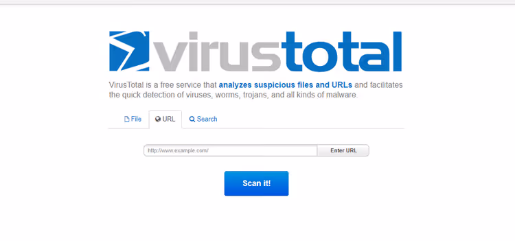 Сторінка перевірки URL сайту в агрегаторі VirusTotal