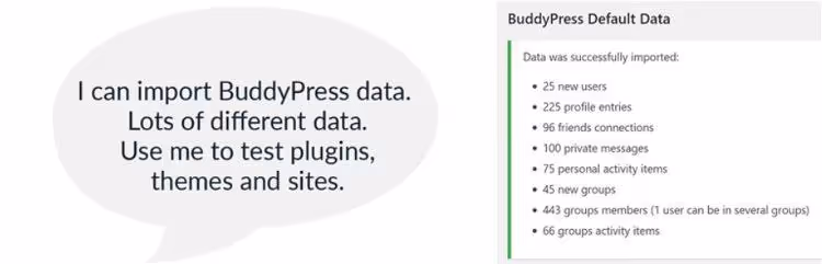 Pagina importazione dati di test BuddyPress Default Data