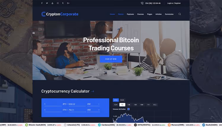 Screenshot del tema Crypton, tema multiuso per criptovalute