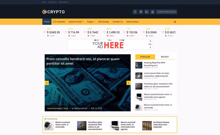 Screenshot del tema Crypto di MyThemeShop per blog su criptovalute