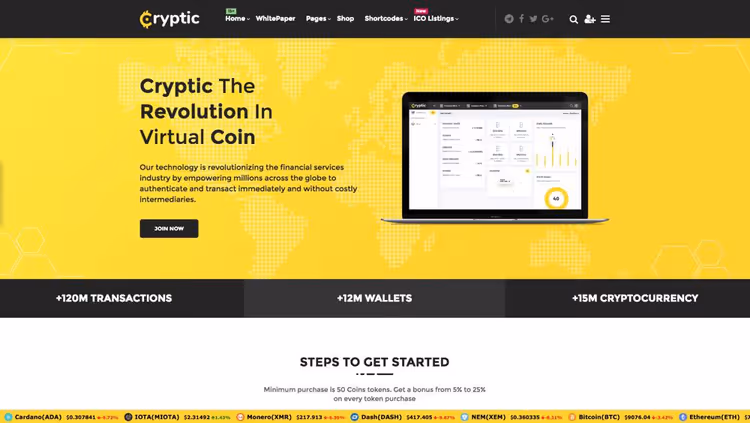 Screenshot del tema Cryptic, tema crypto più venduto