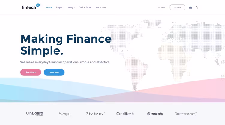 Screenshot del tema Fintech WP, fintech e crypto