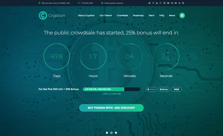 Screenshot del tema Cryption per ICO e consulenza
