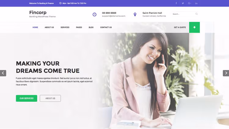 Screenshot del tema gratuito Fincorp, finanza e crypto