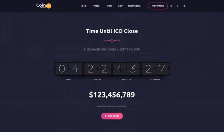 Screenshot del tema CoinzFactory per landing page ICO
