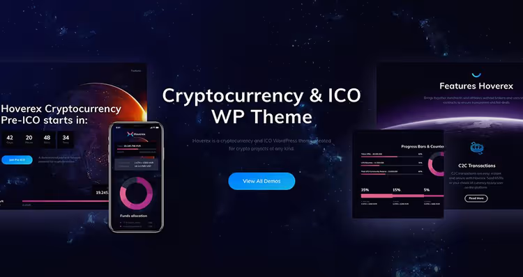 Screenshot del tema Hoverex, tema crypto universale
