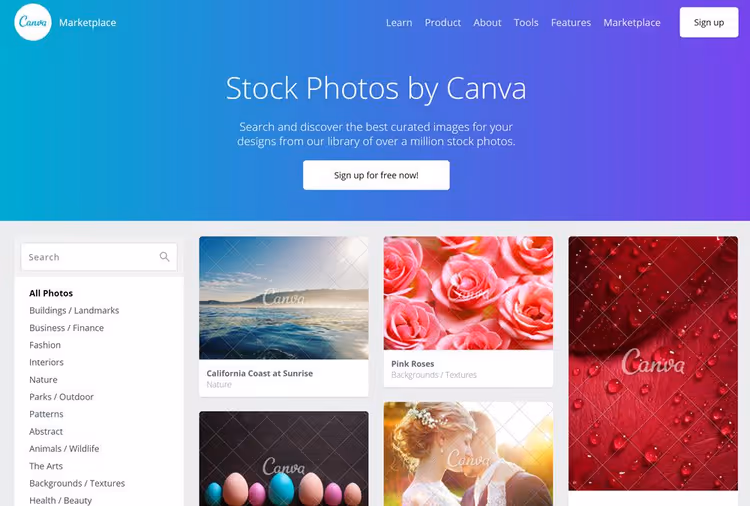 Редактор Canva з бібліотекою фото