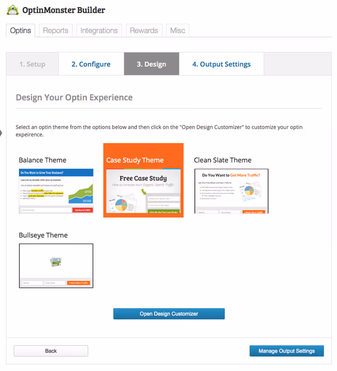 Design theme selection for popups in OptinMonster
