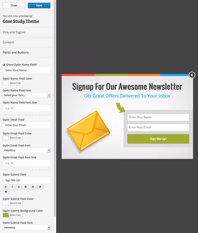 Visual popup design editor in OptinMonster