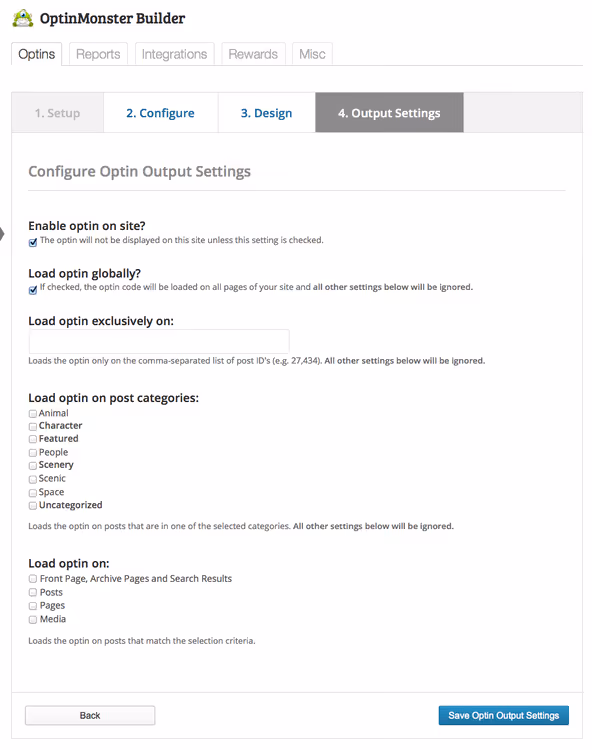 Popup display settings: page and post targeting