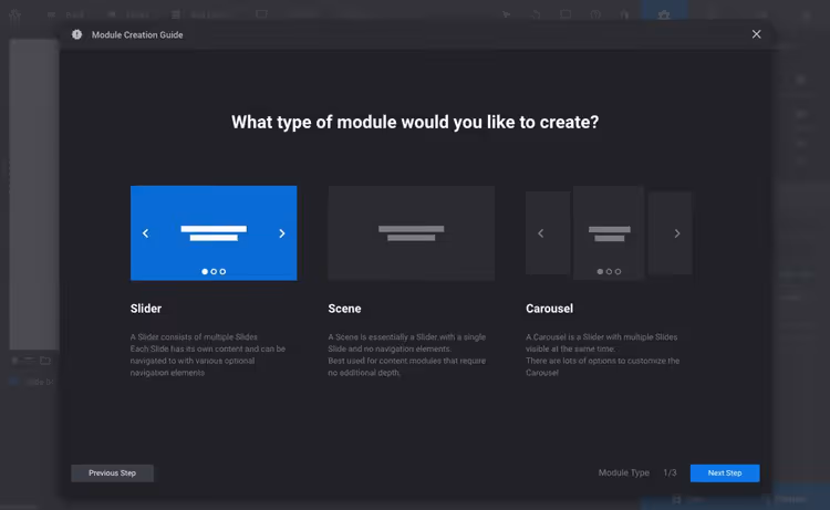 Quick start window with guide