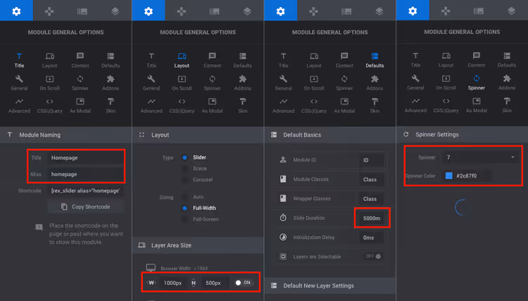 General settings for new slider module