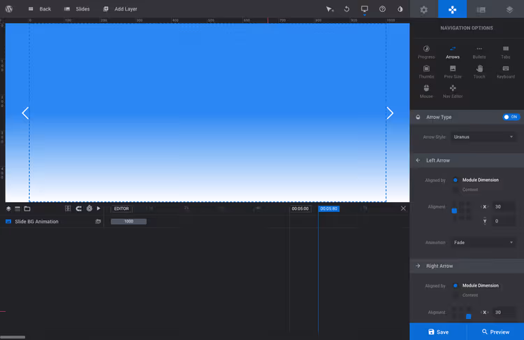 Slider navigation settings arrows and bullets
