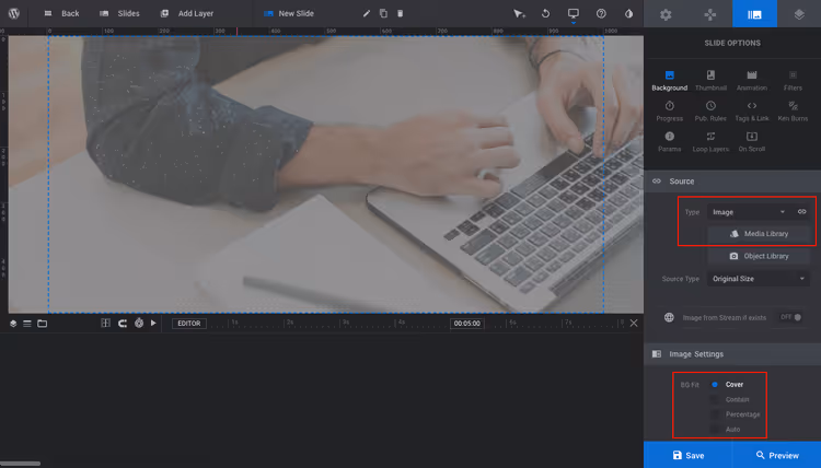 Slide background image settings