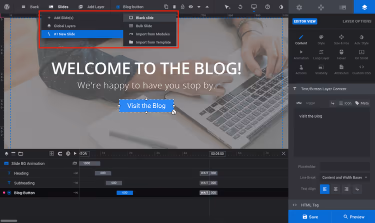 Adding audio or video layer to slide