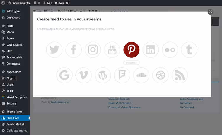 Finestra di creazione nuovo feed in Flow Flow