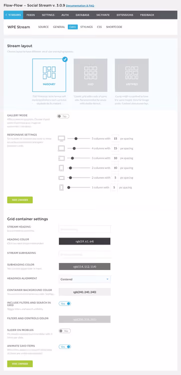 Impostazioni griglia stream: layout e selezione colonne in Flow Flow