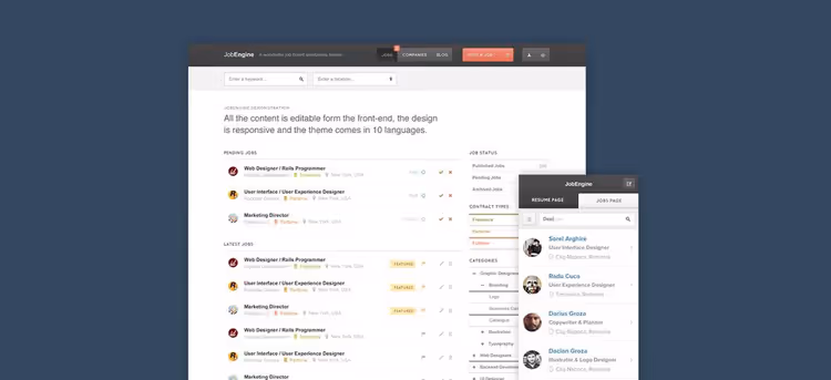 JobEngine-teeman etusivu ja työnhaku