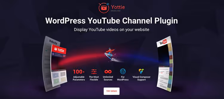YouTube-kanalgalleri skapat av Yottie-plugin med anpassat färgschema