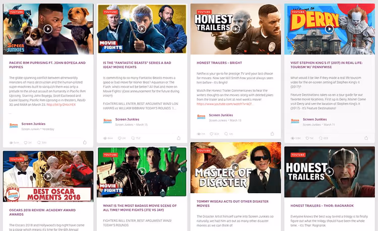 Flow-Flow social vägg med YouTube-videor, Instagram- och Twitter-inlägg i enhetlig ström
