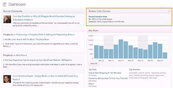 Benachrichtigung über gefundene defekte Links im WordPress-Dashboard