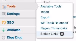 Menüpunkt Defekte Links in der WordPress-Seitenleiste