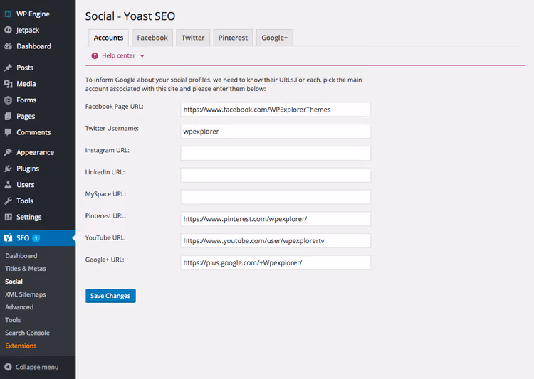 Réglages d'intégration des réseaux sociaux
