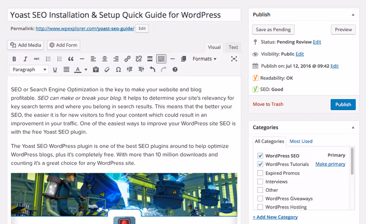 Boîte méta Yoast SEO dans l'éditeur d'article WordPress