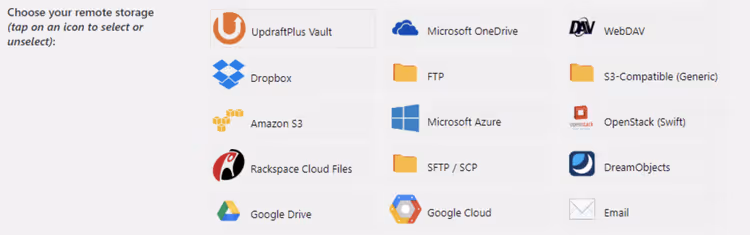 A selecionar armazenamento na nuvem nas definições do UpdraftPlus