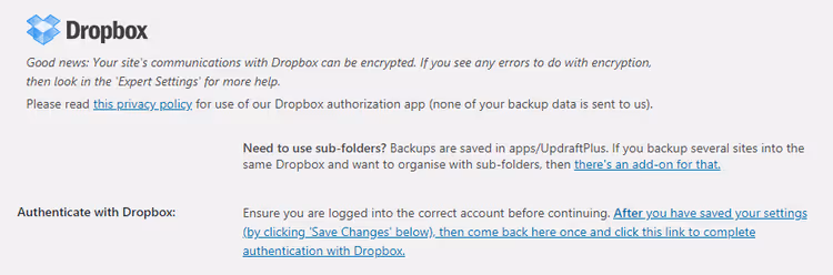 A guardar definições de armazenamento na nuvem no UpdraftPlus