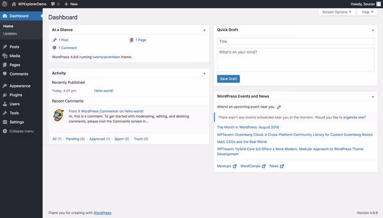 Instalação limpa do WordPress após reinicialização do site