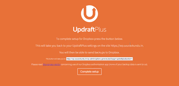A reautenticar o Dropbox no site WordPress reinicializado