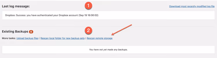 A procurar cópias de segurança no armazenamento remoto do Dropbox