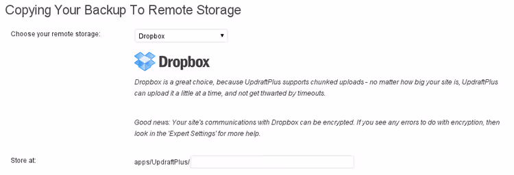 Extensão Subpastas do Dropbox para organizar cópias de segurança por site
