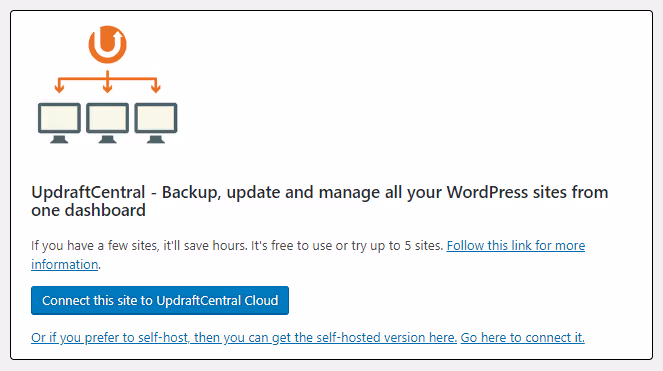 A ligar um site WordPress ao UpdraftCentral Cloud