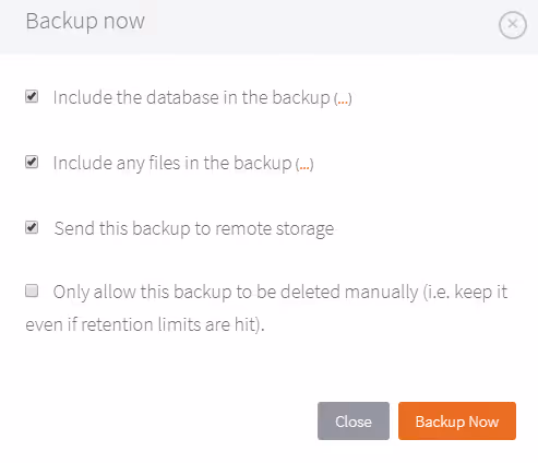 A criar uma cópia de segurança através do painel do UpdraftCentral Cloud