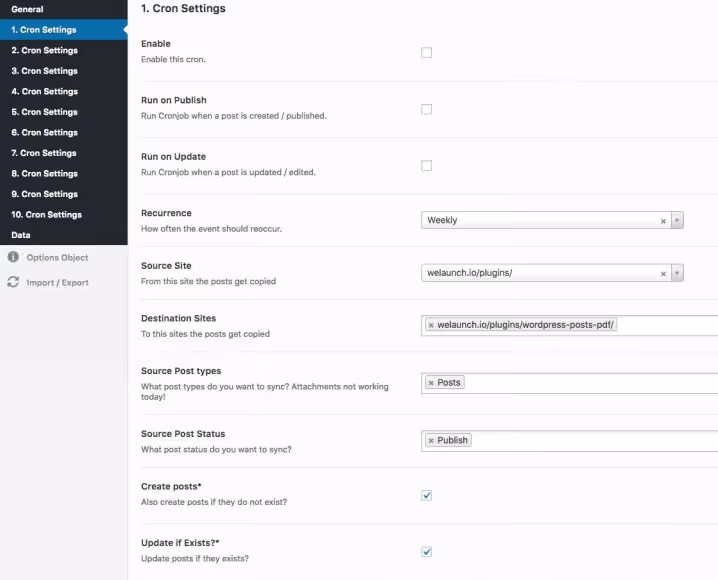 Synchronization cron task schedule in WordPress Multi Site Sync