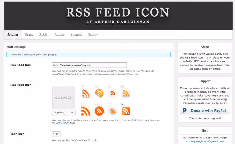 Custom HTML widget with RSS icon in WordPress sidebar