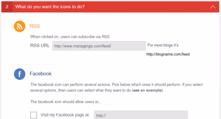 Ultimate Social Media Icons plugin settings with RSS field