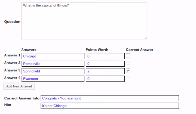 Setting up answer options and points in QSM