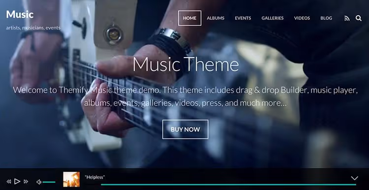 Тема Themify Music, AJAX-плеєр із липким футером і паралакс-фоном
